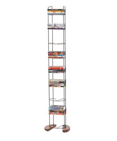 Atlantic Wire Frame Media Tower  93 DVD Storage Rack Wide Stable Base PN 72212041 in Black Metal and Cherry Wood