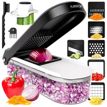 Fullstar Vegetable Chopper Cheese Slicer Food Chopper Veggie Chopper Onion Chopper Vegetable Chopper with Container Mandoline Slicer  Cheese Grater 6 in 1  White
