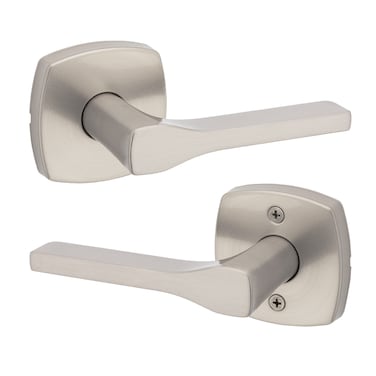 Kwikset Tripoli Lever Interior Passage Door Handle Lever For Closet and Hallway Doors Reversible NonLocking Handle Lever Satin Nickel with Microban Protection