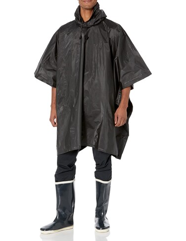 RPS Outdoors 51114 Adult Rain Poncho Black EVA Waterproof Reusable 50 inch x 80 inch