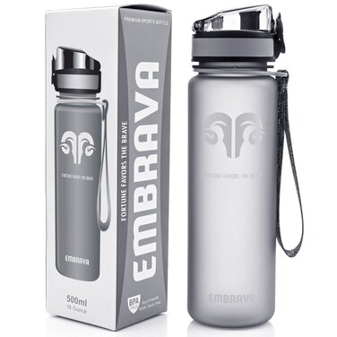 Embrava Best Sports Water Bottle  17oz Small  Eco Friendly  BPAFree Plastic  For Running Gym Yoga Outdoors and Hiking  Fast Water Flow Flip Top Opens With 1Click  Leakproof Lid