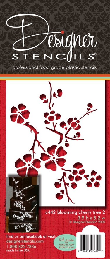 Designer Stencils Blooming Cherry Tree Tier 2 Cake Stencil Beigesemitransparent