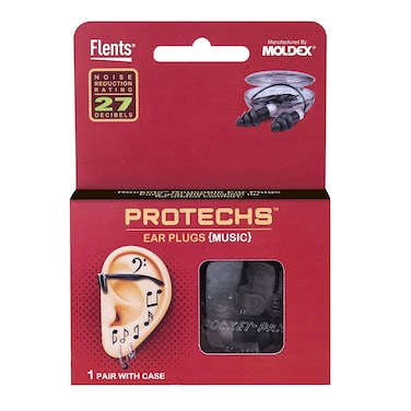 Flents Protechs Reusable Music Ear Plugs Perfect For Concerts Reduces Pressure And Background Noise 1 Pair With Travel Size Case Easy Use With Comfort Fit NRR 27 Black Made In The USA