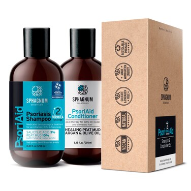 Sphagnum Botanicals Medicated Psoriasis Shampoo and Conditioner Set  Salicylic Acid 3 and Peat Mud Shampoo together with Argan and Olive Oil Condtioner 2 x 845 fl Oz