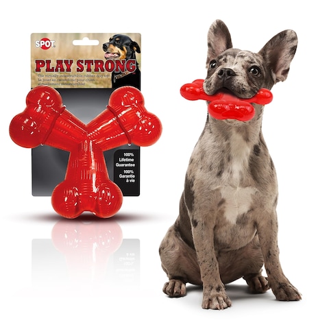 SPOT by Ethical Products Play Strong Trident Bone Dog Toy for Aggressive Chewers Interactive Durable Dog Toy Red 6Inch
