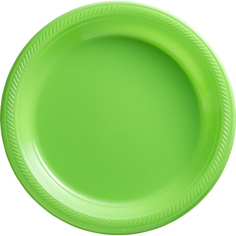 Kiwi Green Round Disposable Plastic Plates 1025 Pack Of 50 Sturdy Dinnerware For Parties Events Everyday Use