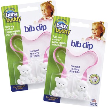 Baby Buddy Bib Clip Newborn Must Have and Travel Essential Turn any Cloth Towel or Napkin into a Bib for Feeding or Teething Pink 2 Pack