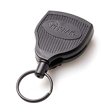 KEYBAK SUPER48 HD 8oz Locking Retractable Keychain 48 Stainless Steel Cable Black Polycarbonate Case Steel Belt Clip Oversized Split Ring