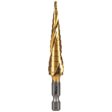 Klein Tools 25964 Step Drill Bit 18 to 12Inch Spiral DoubleFluted Cuts Thin Metal Plastic Aluminum Wood 14Inch Hex Shank VACO