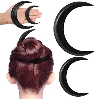 Yinder Wooden Crescent Moon Hair Fork for Women 2 Pcs Hand Carved Moon Hair Stick Hairpin Hair Accessories Hair Styling Pins Moon Barrettes 2 Sizes Black
