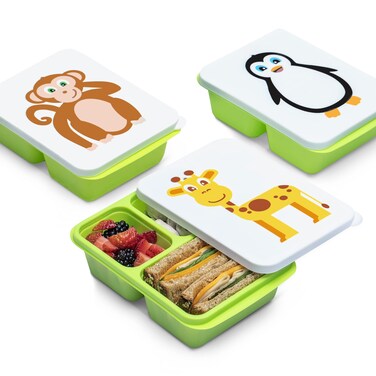 3PACK TotBox Kids Lunch Box Bento Snack Box for Daycare Preschool Kindergarten Toddlers Baby Boys Girls Small Cute Stackable Dishwashersafe Food Storage Containers Fits Sandwich