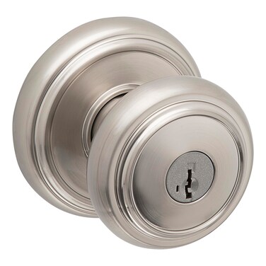 Baldwin Alcott Entry Door Knob Handle with Keyed Lock Featuring SmartKey Rekey Technology and Microban Protection in Satin Nickel