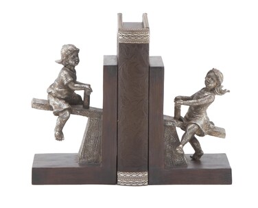 Deco 79 Polystone People Bookends with Swing Set Set of 2 4W 8H Brown