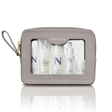 NULASTIN Mini Skin Care Set  The Luxe Travel Kit  5 Travel Size Toiletries  Beauty Products  Includes Exfoliating Cleanser Hydrating Serum Moisturizer Scalp Treatment  Lip Balm 5 Piece Set