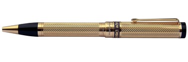 Xezo Tribune Twist Action Ballpoint Pen Medium Point Layered 18 Karat Gold Plated Guilloche Brass Handcrafted Limited Edition Serialized