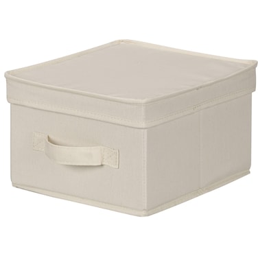 Household Essentials 111 Storage Box with Lid and Handle  Natural Beige Canvas  MediumNatural Trim