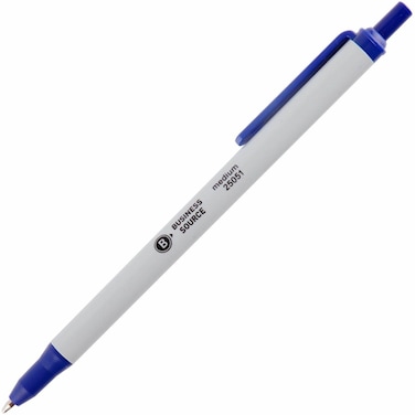 Business Source 25051 Ballpoint Pen Retract Clip Medium Point Blue Ink