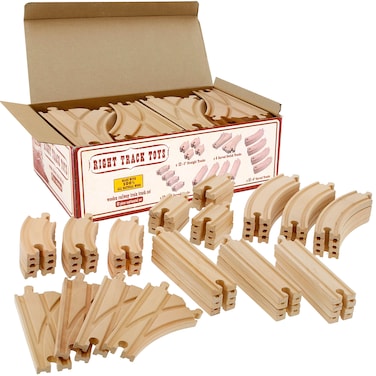 Wooden Train Track 52 Piece Set  18 Feet Of Track Expansion And 5 Distinct Pieces  100 Compatible with All Major Brands Including Thomas Wooden Railway System  by Right Track Toys T