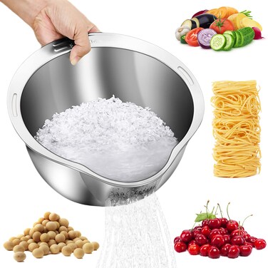 Rice Washer Strainer Bowl  4in1 Washing Bowl for Quinoa Stainless Steel Rinser With Side Drainers Small Colander for Cleaning Fruits Vegetables and Beans  Versatile Kitchen Tool