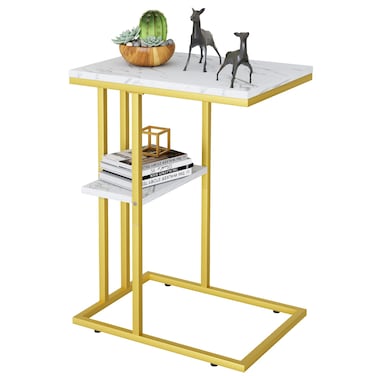 Easy Paws C Shaped End TableSmall Side Table for Couch and Bed Gold Snack Couch Table for Small Spaces Living Room BedroomBedsideGold