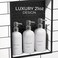 Stylish Shampoo and Conditioner Dispenser Set of 3  Modern 21oz Shower Soap Bottles with Pump and Labels  Easy to Refill Body Wash Dispensers for an Instant Bathroom Decor Upgrade  White