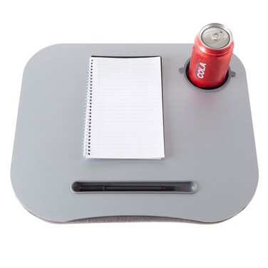 Laptop Buddy Portable Lap Desk  Computer Writing and Food Tray with Foam BeadFilled Cushioned Base with Pen and Cup Holders by Lavish Home Gray