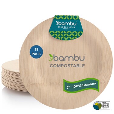 Bambu Pack of 257 Inch Disposable Bamboo Plates Round Biodegradable Eco Friendly Products Bamboo Disposable Plates for Events Compostable Plates