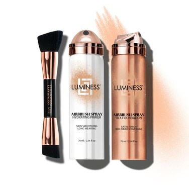LUMINESS Airbrush Spray Silk Foundation Starter Kit  Fair  Foundation Primer  DualSided Angled Buffing Brush  Medium Buildable Coverage AntiAging Formula Hydrates  Moisturizes