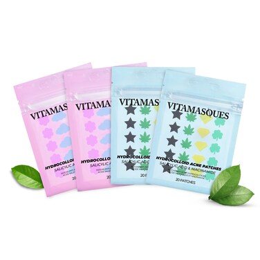 Vitamasques Acne Patch Face Mask Set 4Pack  Hydrocolloid Patches 80 Count Salicylic  Tea Tree Salicylic  Niacinamide  Reduce Oil BuildUp for Blackheads