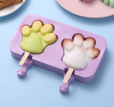 Cute Cats Paw Popsicle Molds Silicone Paw Ice Pop Molds Homemade Popsicle Silicone Mold with 100pcs Popsicle Sticks Reusable Easy Release Cat Paw Ice Pop Maker Cats Paw