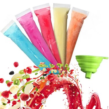125 Disposable Ice Popsicle Mold Bags with funnel  BPA Free  Zip lock Freezer Tubes  For Healthy Snacks Yogurt Sticks Juice  Fruit Smoothies Ice Pops