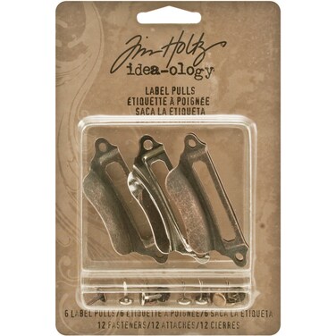 Metal Label Pulls with Fasteners by Tim Holtz Ideaology 6 per Pack 1316 x 214 Inches Antique Finishes TH93015