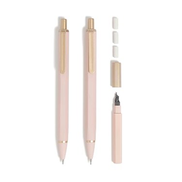 U Brands Cambria Mechanical Pencils Set of 2 Blush Pink Soft Touch Medium 07 mm Point Lead and Eraser Refills