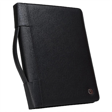 Caseit Executive Zipper Padfolio with Removable 3Ring Binder and Letter Size Writing Pad Pebbled Faux Leather Black PAD40