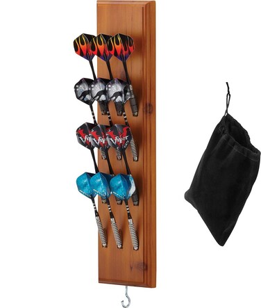 Viper Dart Caddy Solid Wood Wall Mounted Dart Holder  Stand Displays 4 Sets of Steel or Soft Tip Darts for all Sisal  Electronic Dartboards Surrounds  Cabinets Cinnamon Finish