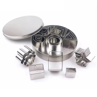 Gadgetime USA Stainless Steel Mini Cookie Cutter Set 24 pcs  Geometric Shapes Biscuit Molds  Stamp  Round Star Triangle Heart Flower Square Rectangle  Oval