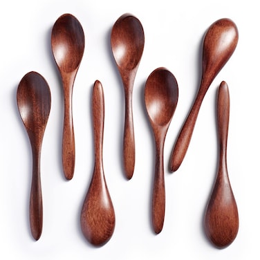 Hefild 7 PCS Small Wooden Spoons 58 Inch Honey Spoons for Tea Hardwood Wooden Honey Teaspoon for Coffee Little Tiny Wood Spoons Bamboo Table Spoon for stirring Wooden Spoons for Utensils Set