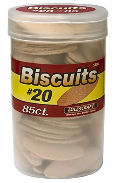 Milescraft 5336 20 Biscuits in a Bottle 85 pc  For use in Wood Joining Woodworking and Crafting Works with Standard Biscuit Joiners  Size 20
