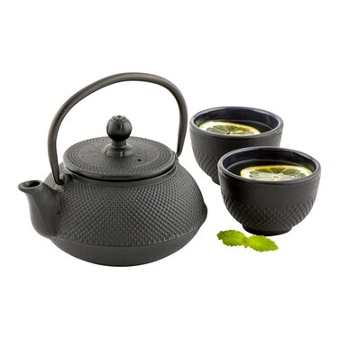 Restaurantware Tetsubin 20 Ounce Cast Iron Teapot 1 Hobnail Iron Teapot  With Strainer Retains Heat Black Cast Iron Japanese Tea Kettle Curved Handle