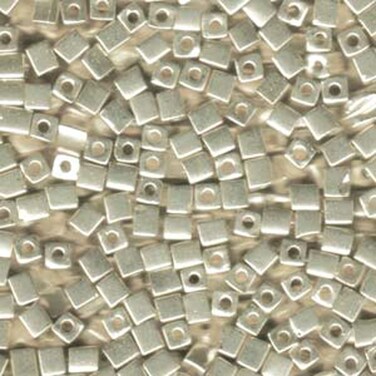 20Gr Metallic Silver Miyuki 4mm Square Cube Glass Seed Beads