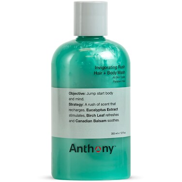 Anthony Mens Body Wash and Shampoo Invigorating Rush 2In1 Liquid Gel Soap  Hair Shampoo  Pine Wood Scent Contains Eucalyptus Extract Canadian Balsam  Birch Leaf 12 Fl Oz