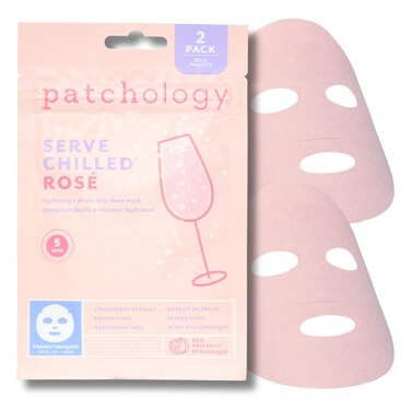 Patchology Serve Chilled Ros Facial Sheet Mask  Hydrating Skin Care Treatment Soothing Face Mask with Hyaluronic Acid Skin Care Mask for Glowing Skin Self Care Spa Treatment  2 Pair