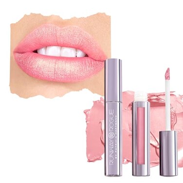 Runway Rogue Pearl Glam Long Wear Shimmer Liquid Lipstick LightPink Lipstick with Gold and Rose Shimmer Go See