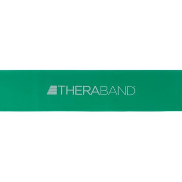 THERABAND Resistance Band Loop Professional Latex Mini Band for Lower Pilates Crossfit Yoga Stretching Therapy Strength Training without Weights 18 Inch Green Heavy Intermediate Level 1