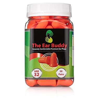 The Ear Buddy Premium Soft Foam Ear Plugs for Sleeping Noise Cancelling Hearing Protection Earplugs for Shooting Range Concerts Work  Travel Noise Reduction Rating 32 Decibels 50 Pairs
