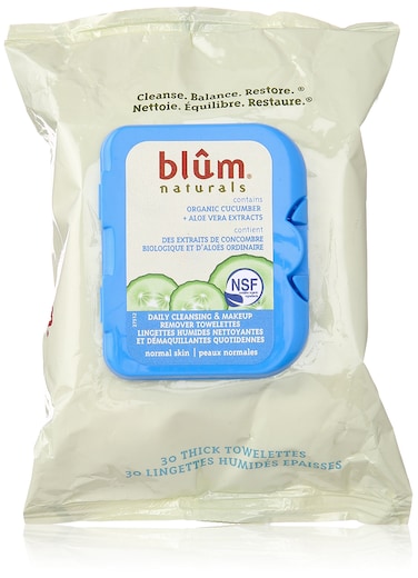 Blum Naturals Daily Normal Skin Cleansing Towelettes with Cucumber PACK OF 3 90 Count Total