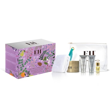 Emma Hardie Brilliance Holiday Gift Set with Moringa Cleansing Balm Reusable Cleansing Cloths Vitamin C Cream Purifying Pink Clay Mask and Brilliance Facial Oil With Cosmetic Bag Travel Size