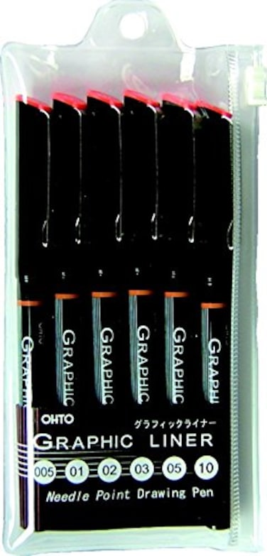 OHTO Graphic Liner Needle Point Drawing Pen  Pigment Ink  Pack of 6