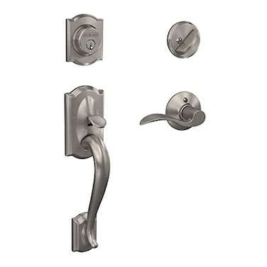 Schlage F60 V CAM 619 ACC Camelot Front Entry Handleset with Accent Lever Deadbolt Keyed 1 Side Satin Nickel