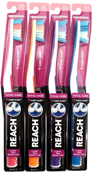 REACH Total Care Floss Clean Toothbrush Soft Full 1 Each Colors May Vary Pack of 4